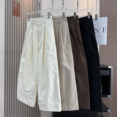 大厂订单！100棉立体双褶宽边高腰阔腿裤九分休闲裤无忧裤女秋