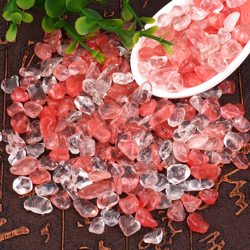 天然西瓜晶水晶碎石/红水晶熔炼石房屋装修装饰花瓶鱼缸造景