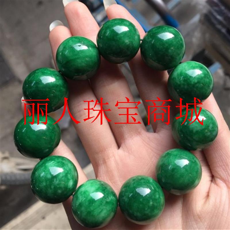 帝王绿干青铁龙生翡翠色手链祖母绿满绿色男款霸气十足圆佛珠手串