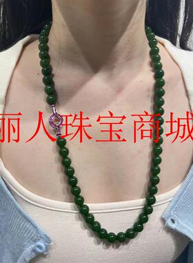 俄罗斯碧玉大颗粒毛衣项链长款新中式和田玉毛衣链菠菜绿原创女款
