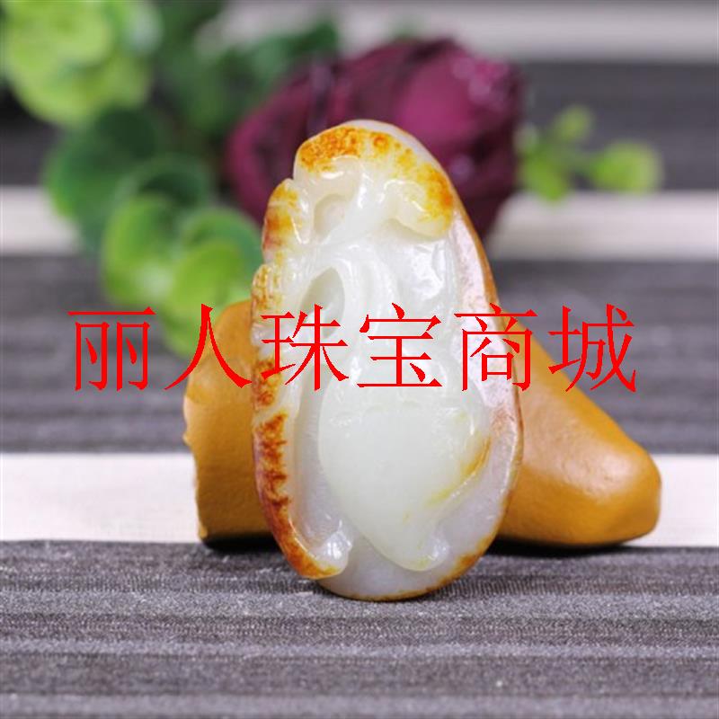新疆和田玉羊脂白玉吊坠原石男女款籽料带沁红皮福寿双全挂件项链