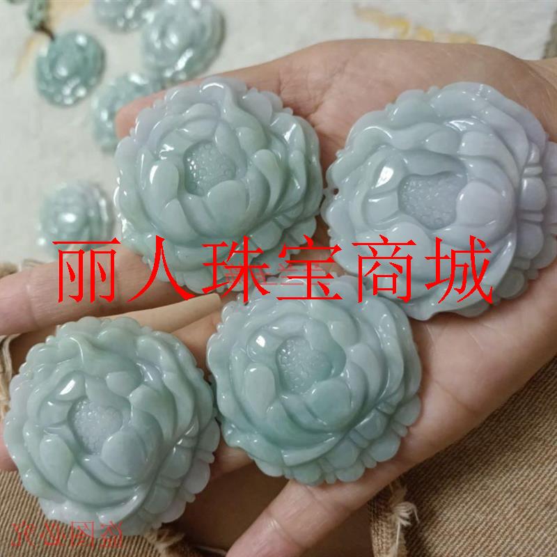 缅甸老坑种翡翠色冰糯种飘花翠绿花开富贵吊坠花朵挂件玉石毛衣链