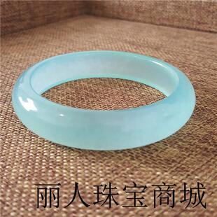 危地马拉冰种翡翠色手镯女款胖圆条蓝水沫玉晴水飘花独龙玉正圈镯