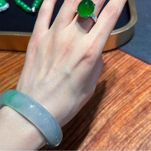 精品缅甸老坑翡翠色银镀层帝王绿白金指环活口戒时尚百搭气质女款