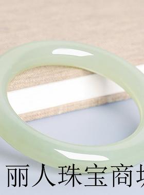 新疆和田玉色手镯青白玉胖圆条玉镯子少女旺夫玉镯晴水高端送礼品