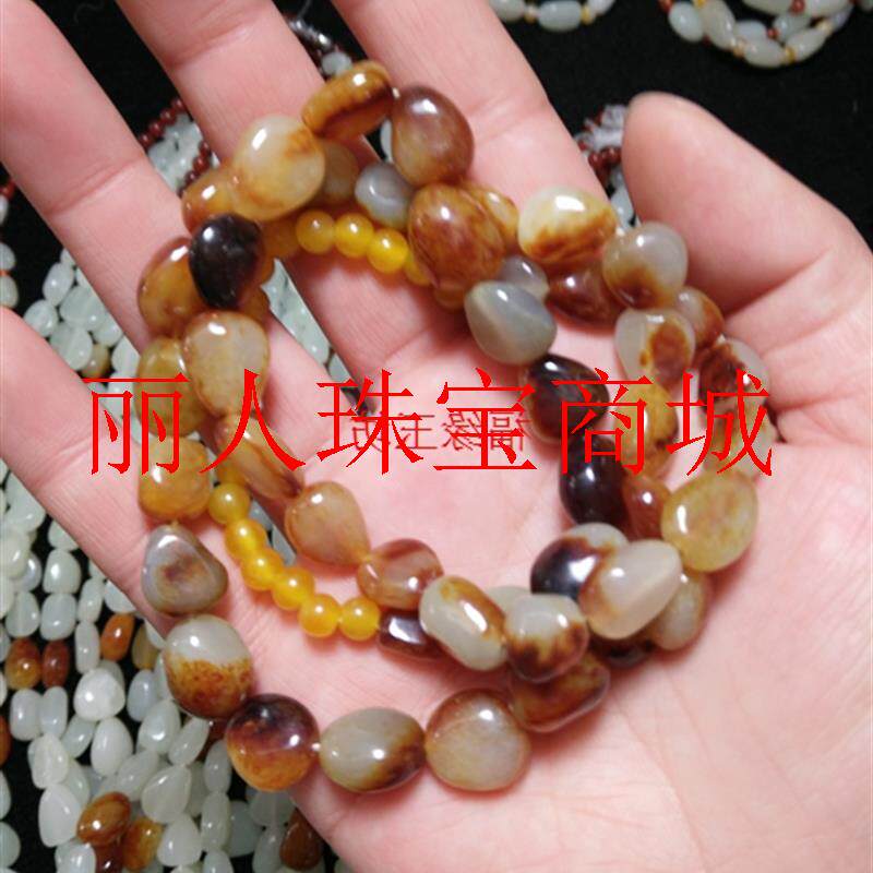 新疆和田玉项链挂绳原石珠子带黄皮吊坠玉佩链子颈饰白玉吊坠挂链