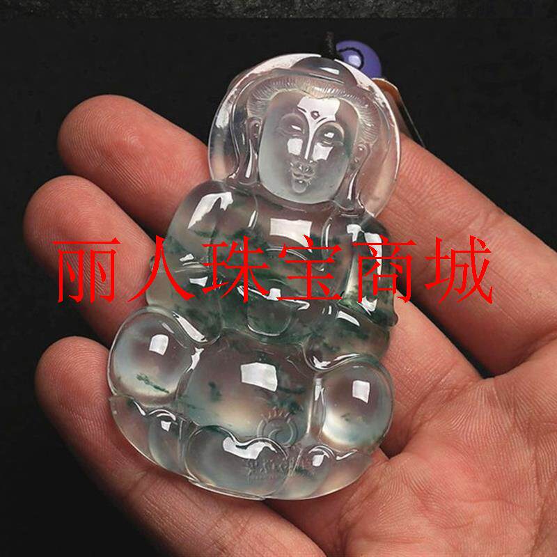 精雕飘蓝花观音吊坠正品