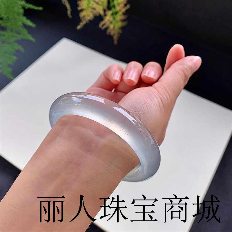缅甸老坑翡翠色清新白冰手镯冰种正圈贵妃白月光浅绿玉镯子少女款