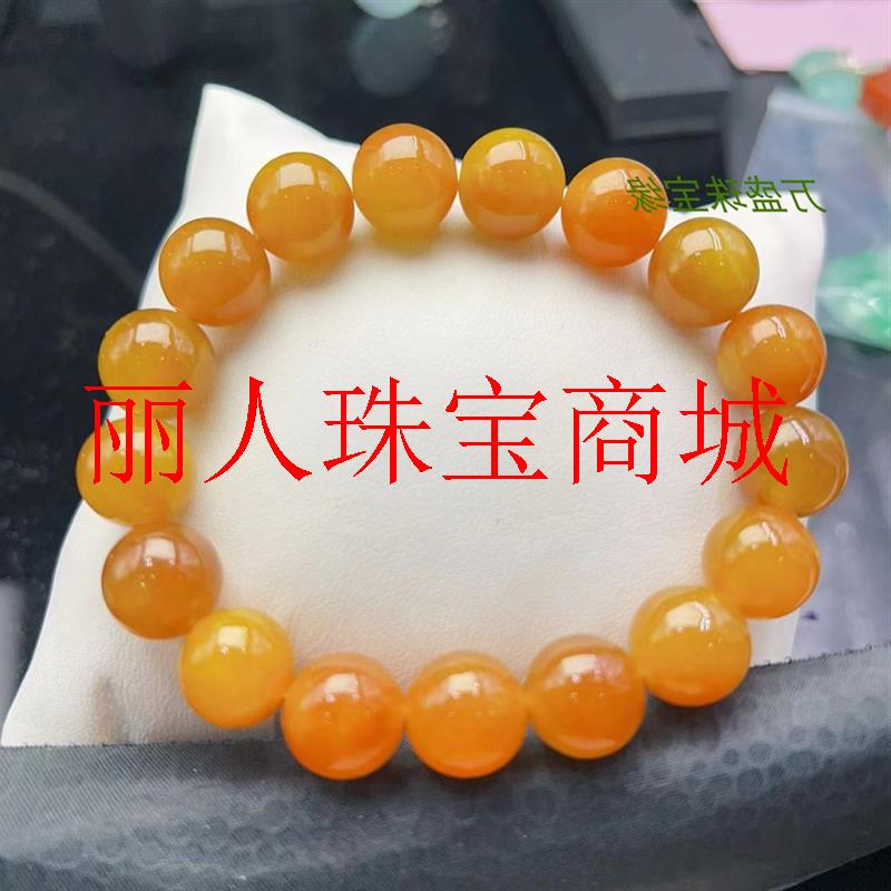 精品缅甸老坑翡翠色冰糯种鸡油黄圆珠手串项链黄翡手链时尚男女款
