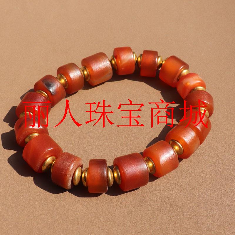 精品南红玛瑙岁月印迹包浆玛瑙复古桶珠手串女款玉圆珠手链饰品