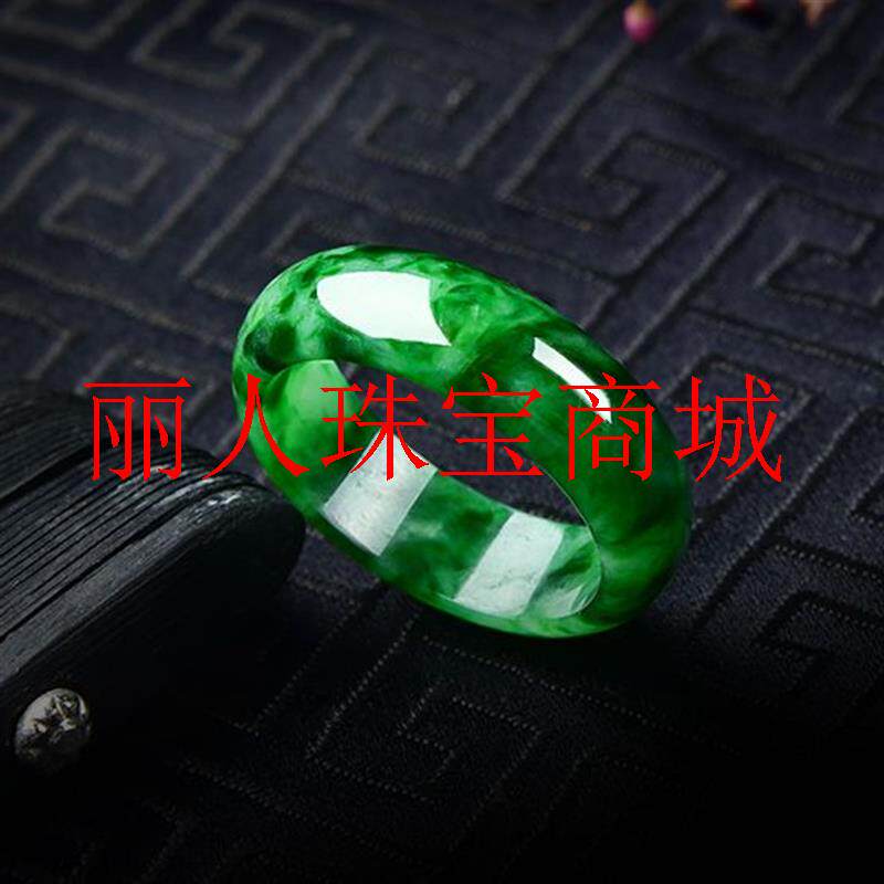 新款花青辣绿色戒指满绿飘花翡翠色玉石玉戒男女款高级百搭显气质