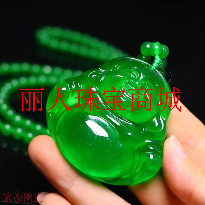 精选缅甸翡翠色老坑帝王绿满绿高冰玉佛吊坠女款项链玉坠带链送礼