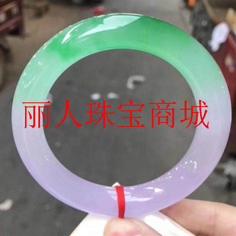 缅甸翡翠色手镯冰糯种圆条淡紫罗兰飘绿玉镯子高级感时尚女款手镯