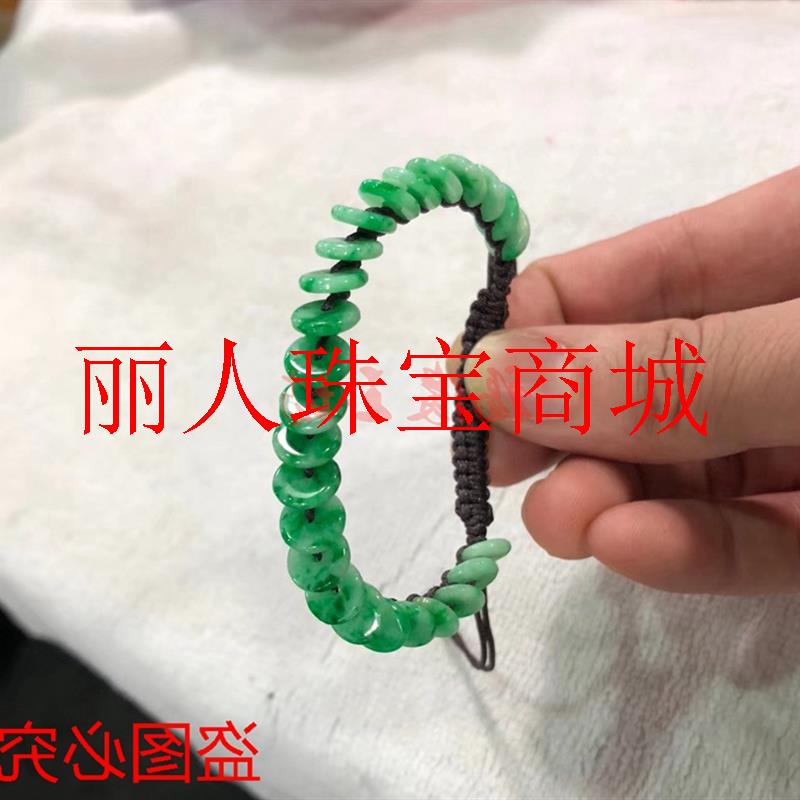 正宗缅甸算盘片手串翡翠色