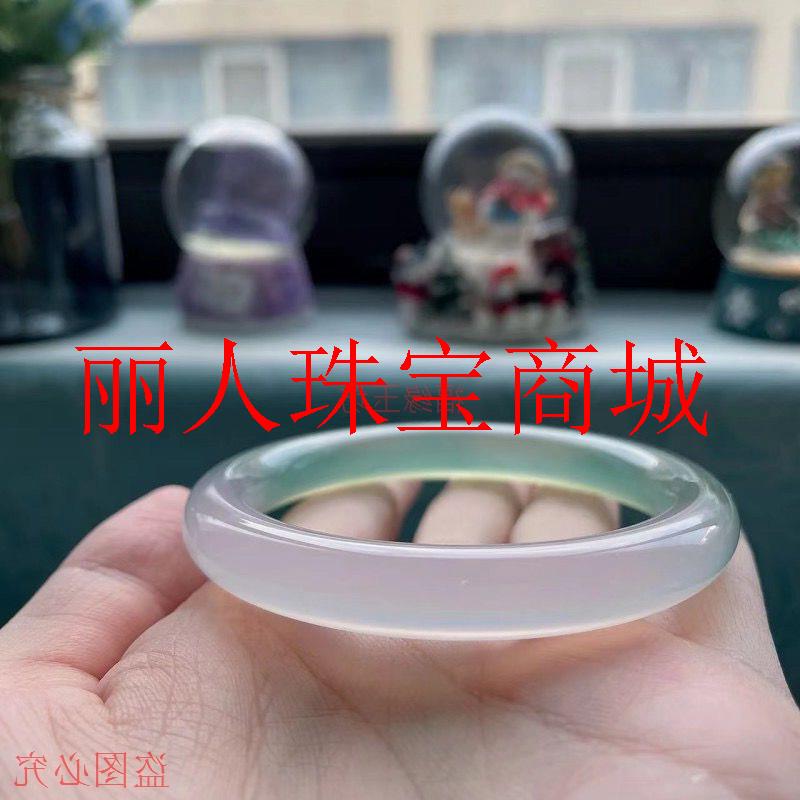 油青色玉髓手镯冰透青绿玛瑙胖圆条镯子青绿渐变色半山半水玉手镯