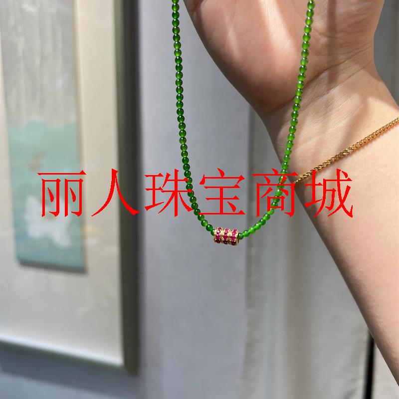 俄罗斯碧玉小米珠原创锁骨链苹果绿翡翠色玉项链圆珠毛衣链新中式
