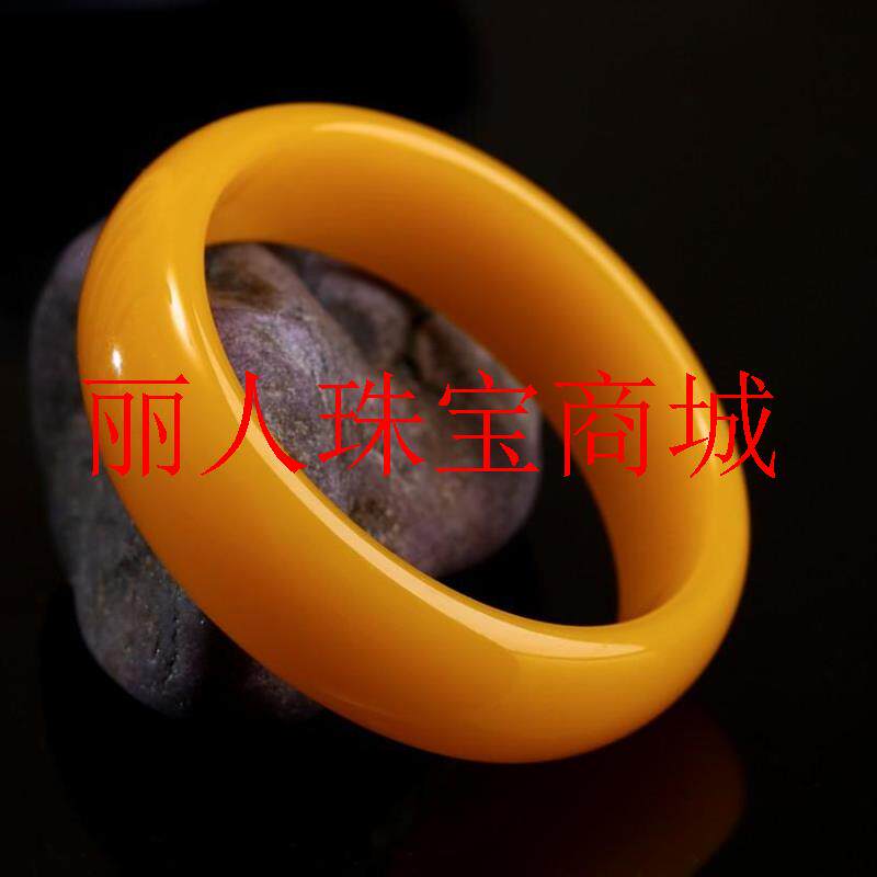 精选鸡油黄玉镯黄龙玉石蜜蜡色金丝玉石女款手镯子宽边款手饰品
