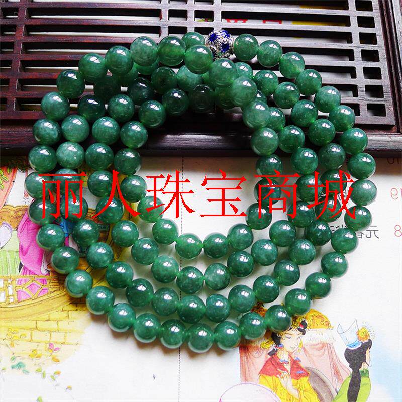 精品翡翠色老油青绿色项链老坑种精美水润满绿圆珠项链女男款百搭
