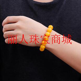 琥珀鸡油黄蜜蜡手串油润光滑质感细腻满色满肉圆珠手链手串女男款