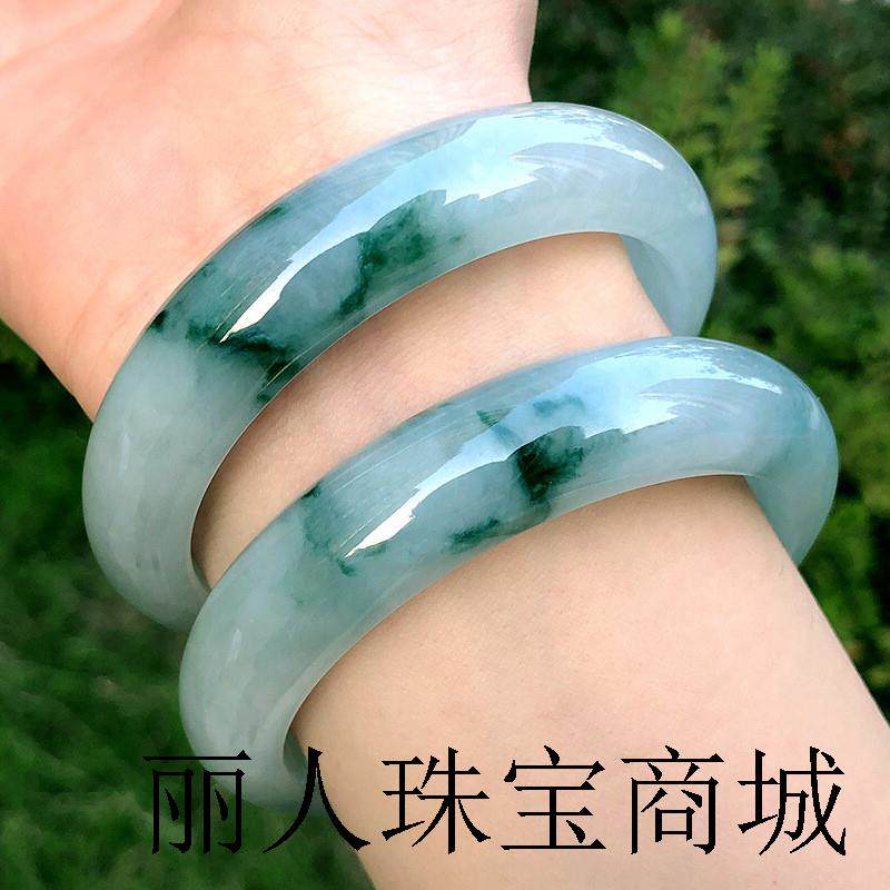 随美冰种翡翠色手镯飘绿手镯玉镯子飘花冰糯种少女款玉手镯子送礼