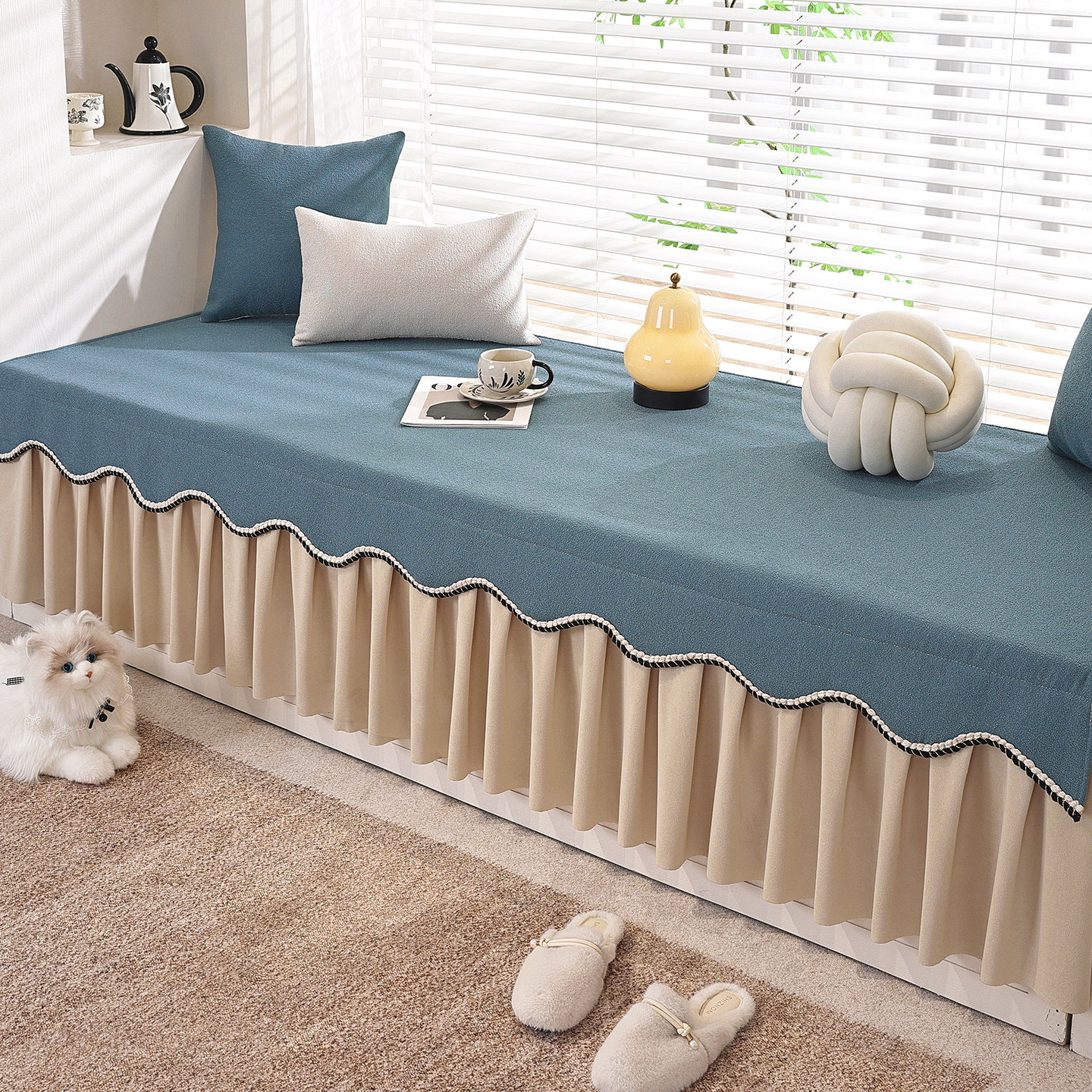 裙摆下垂飘窗垫窗台面垫铺垫毯子坐垫阳台垫子轻奢高级感改造防水,居家布艺,飘窗垫,淘宝优惠券,粉丝福利购,淘宝优惠卷