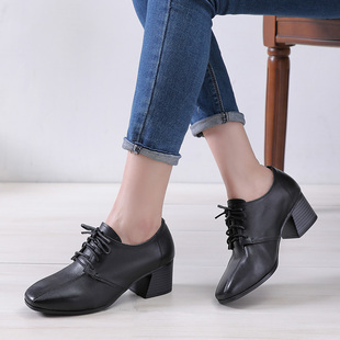 真皮单皮鞋2026新款春秋冬黑色中跟百搭职业高跟鞋女鞋粗跟女士鞋