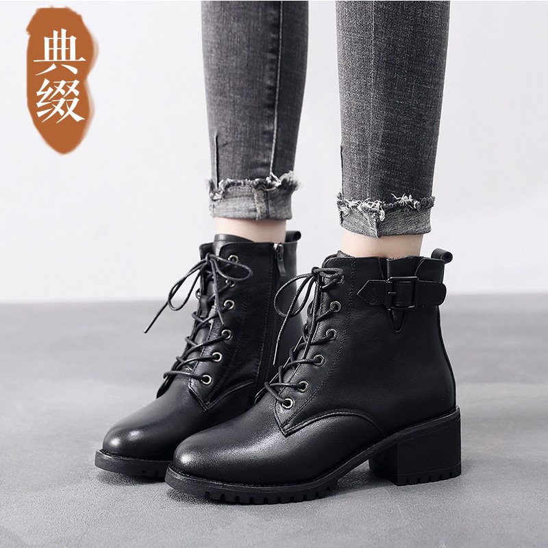 真皮中跟棉靴子2024秋款马丁靴女英伦风短靴粗跟加绒女靴皮鞋女鞋,女鞋,马丁靴,淘宝优惠券,粉丝福利购,淘宝优惠卷