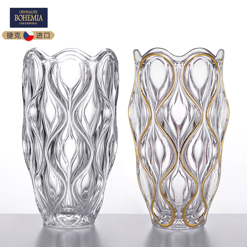 捷克进口BOHEMIA水晶玻璃花瓶 富贵竹描金插花花器家用台面摆件,家居饰品,花瓶,淘宝优惠券,粉丝福利购,淘宝优惠卷