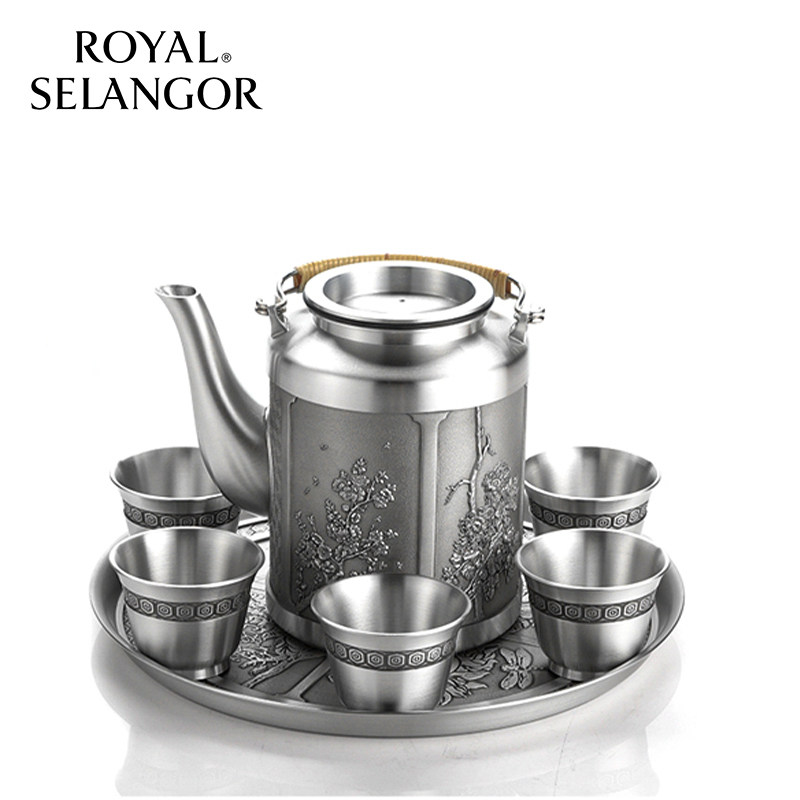 皇家雪兰莪royal selangor四季之花茶杯茶壶茶具八件套手工锡制品