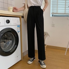 Real shot Korean version of INS high waisted, thin and sagging, wide leg pants, solid color casual pants
