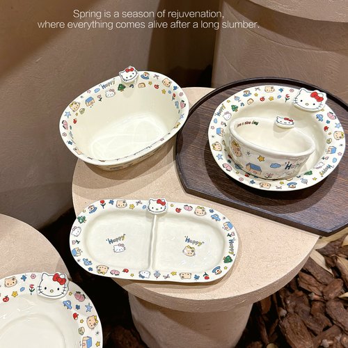 可爱hello kitty陶瓷碗家用米饭碗沙拉碗面碗汤碗小食甜品碗早餐