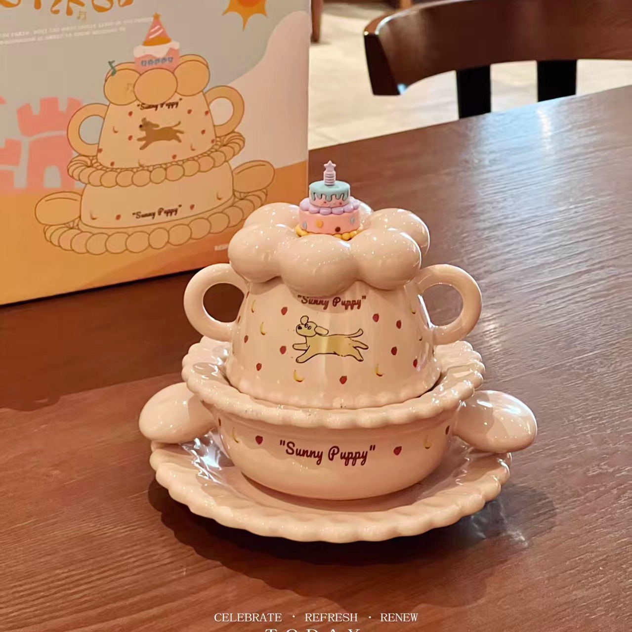 可爱蛋糕乐园餐具套装陶瓷碗盘碟家用咖啡杯牛奶杯早餐杯生日礼物