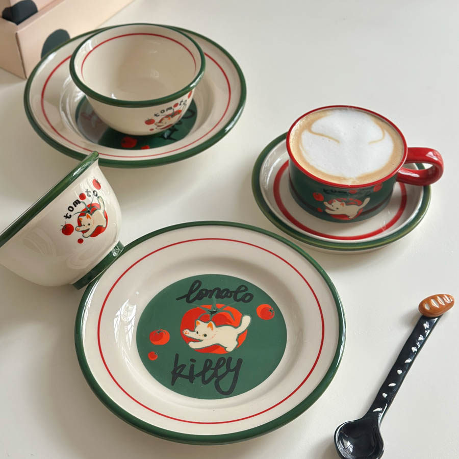 番茄猫餐具家用陶瓷碗盘米饭碗餐盘意面盘早餐碗盘燕麦碗甜品碗