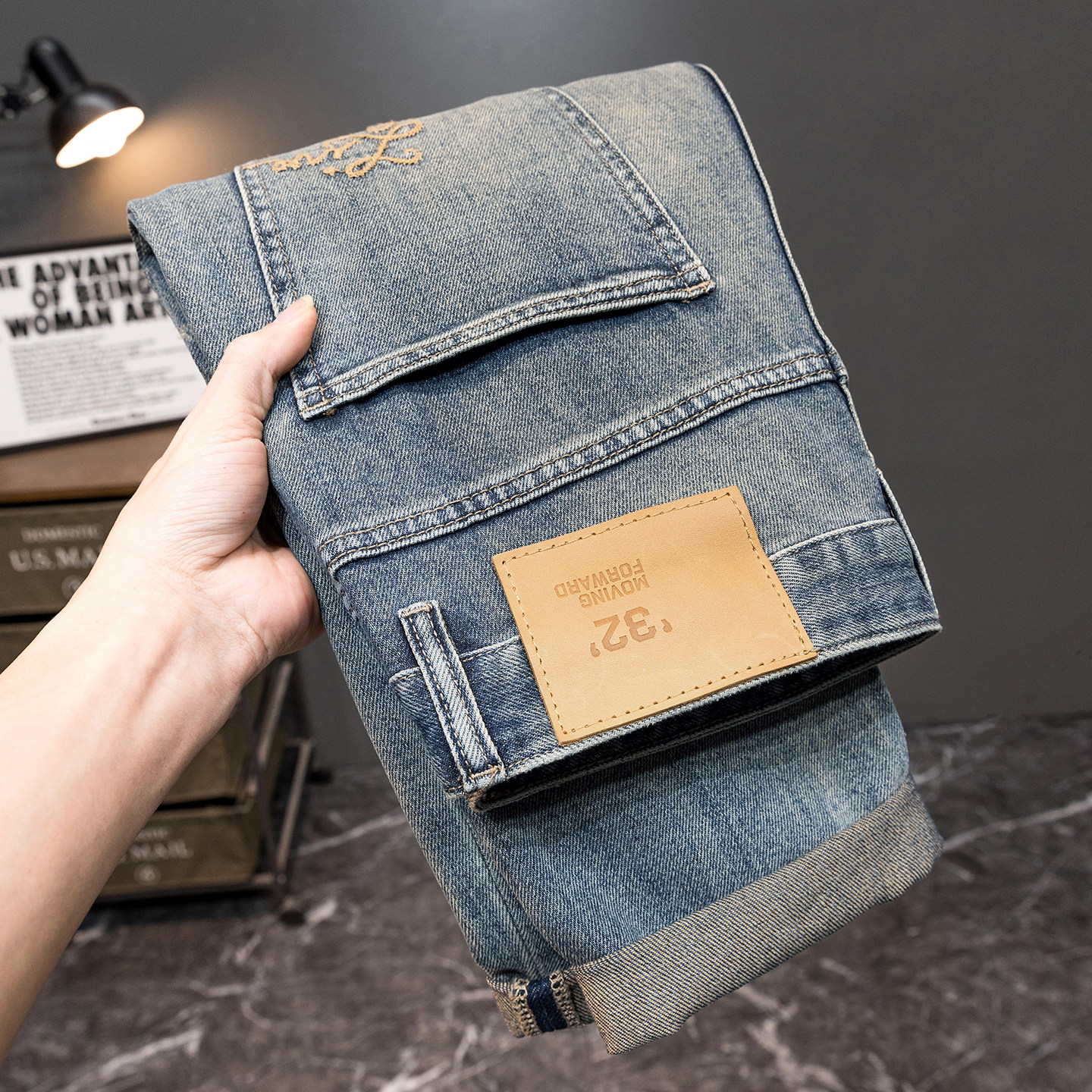 2026新款意大利高端品牌牛仔裤男修身小脚夏季薄款弹力蓝色长裤子