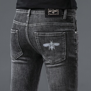 意大利进口男装高端烟灰色牛仔裤男修身小脚潮流百搭轻奢大牌裤子