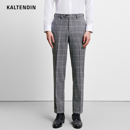 KALTENDIN/卡尔丹顿秋冬新品格纹商务绅士修身直筒羊毛西裤男