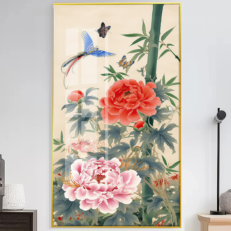 蝶舞牡丹翠竹间十字绣钻石画客厅精准印花满绣自己绣【 非成品】