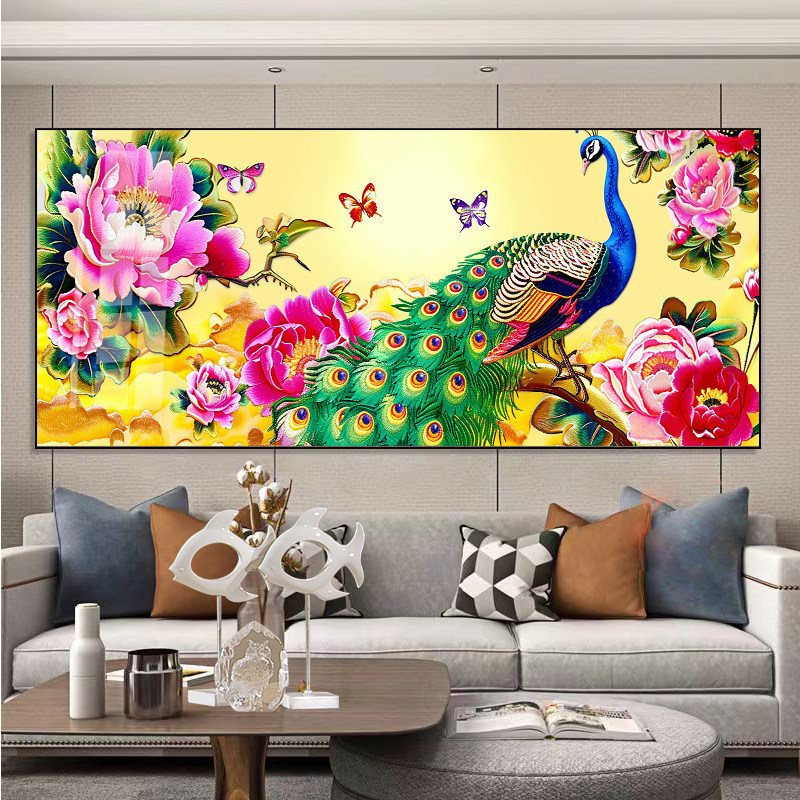 牡丹孔雀花开十字绣钻石画2026新款客厅横版精准印花满绣自己绣