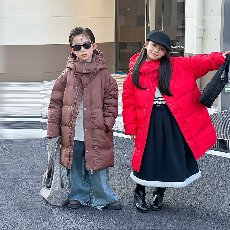 男女童装秋冬中长款羽绒服中大童潮酷加厚过膝羽绒服宝宝保暖棉服