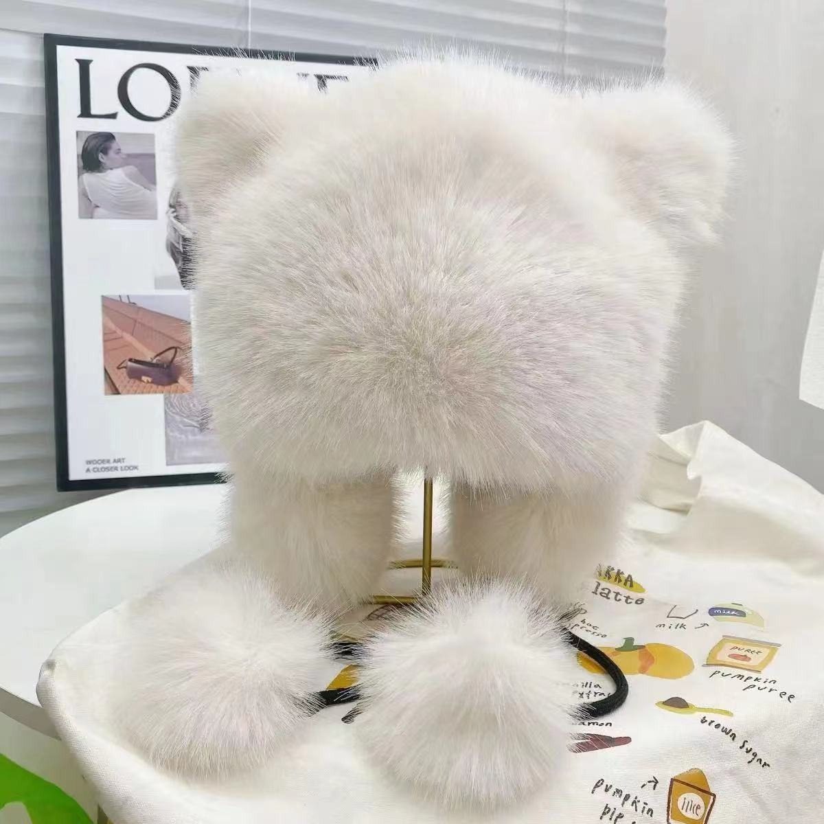 冬季小浣熊护耳帽狐狸毛雷锋霸王帽保暖男女儿童成人帽子