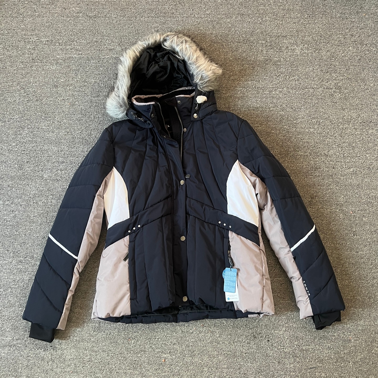 芬兰女款户外滑雪外套防水夹棉保暖修身防风连帽人造毛领雪服大码