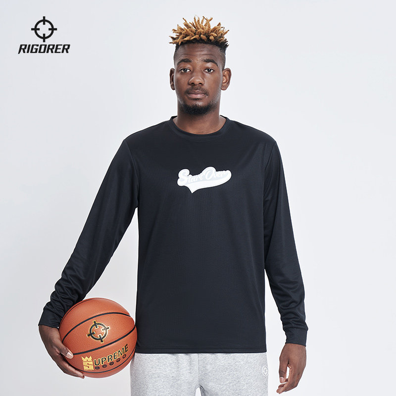 准者圆领长袖T恤春夏新款篮球训练运动健身跑步黑色透气宽松上衣