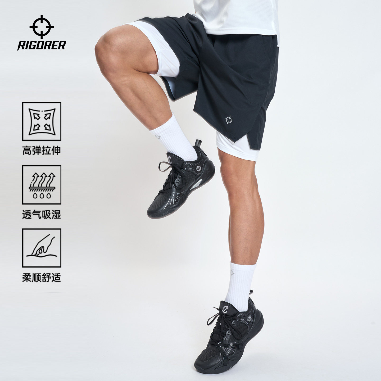准者男士假两件运动短裤篮球健身图片