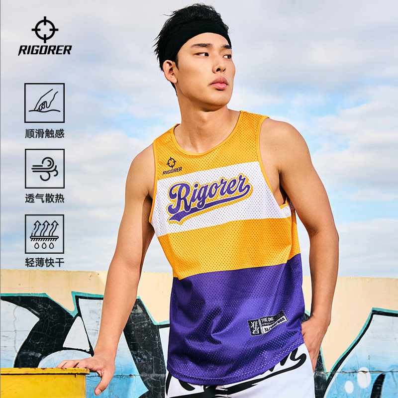 准者美式三拼运动背心男夏季训练宽松透气健身足球服薄无袖潮T恤