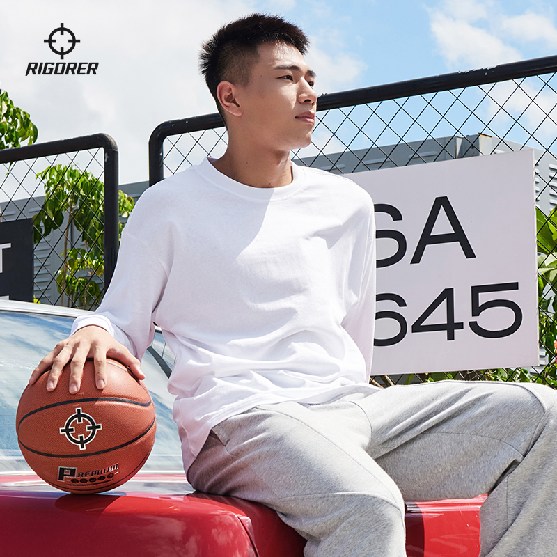 准者圆领长袖T恤男子投篮T恤运动训练服跑步休闲男士纯色内搭T恤