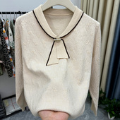 翻领时尚 针织上衣洋气长袖 T恤中老年打底衫 妈妈春装 女薄中年小衫