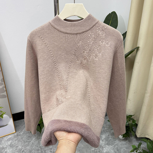 加厚婆婆上衣服中老年女士保暖毛衣 半高领打底衫 加绒妈妈冬装 时尚