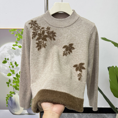 加绒妈妈冬装半高领打底毛衣保暖