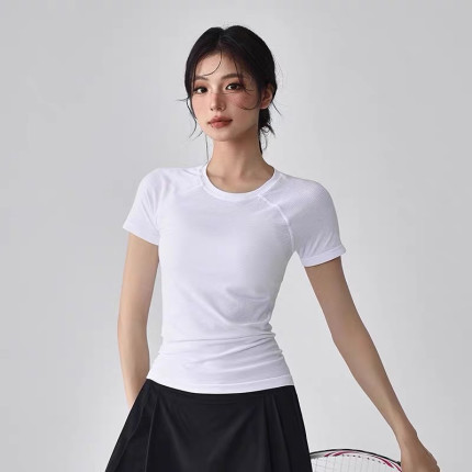 平替新款运动健身短袖速干瑜伽服跑步训练上衣紧身显瘦T恤女夏季