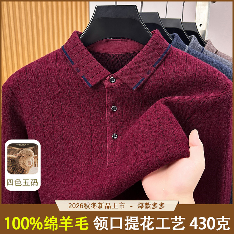 2026秋冬季新款加厚长袖纯色翻领套头男士针织衫抗起球羊毛衫男